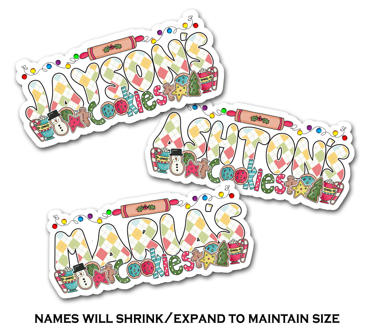 Cookie Name Label, Christmas Sticker, Custom Text Decal, Holiday Treat Tag, Vinyl Waterproof Cookie Exchange Name Decal, Cookie Gift Box Tag