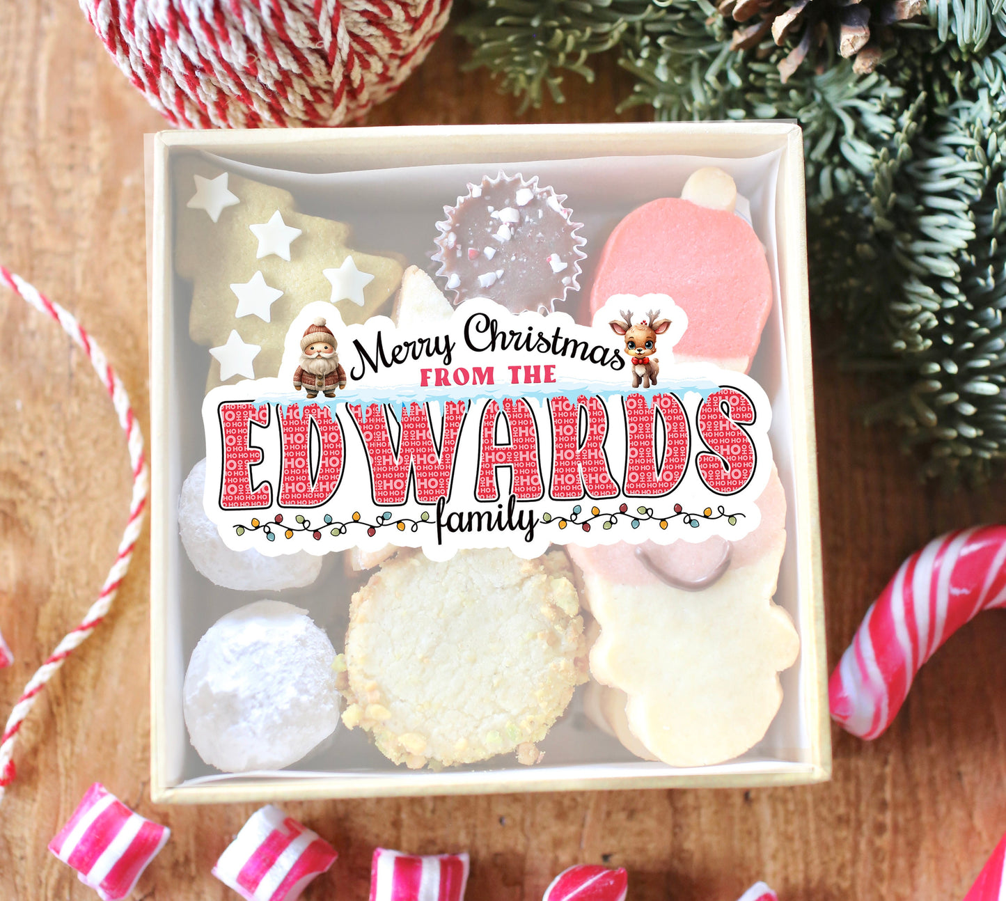 Custom Christmas Stickers, Vintage Santa Reindeer Holiday Decal, Personalized Family Name Labels for Gifts, Cards, Xmas Parties & More!