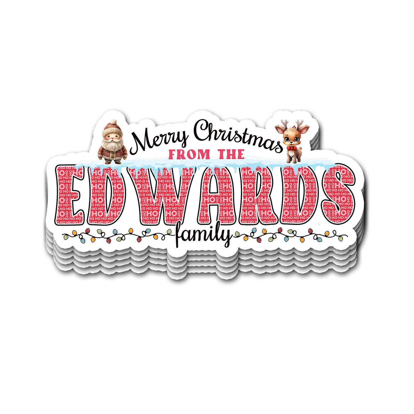 Custom Christmas Stickers, Vintage Santa Reindeer Holiday Decal, Personalized Family Name Labels for Gifts, Cards, Xmas Parties & More!