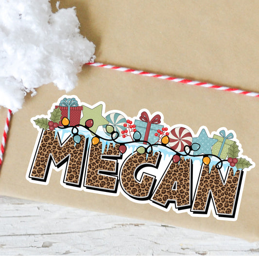 Christmas Name Sticker, Custom Text Stickers, Personalized Gift Bag Tag, Cookie Bag Label, Xmas Decal, Stocking Stuffer, Aesthetic Holiday