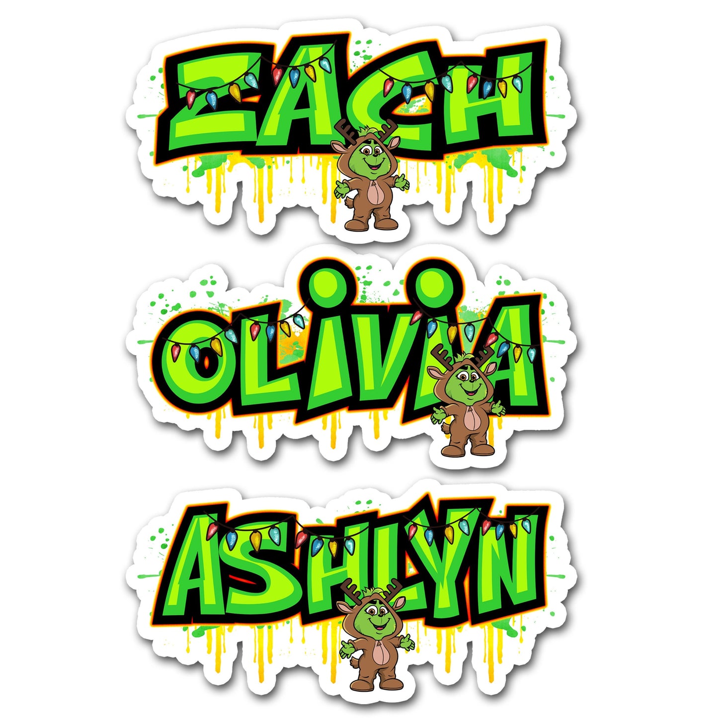 Custom Christmas Sticker - Trendy Decal Label - Cute Design - Personalized Gift - Holiday Decal - Secret Santa - Reindeer Green Mean One