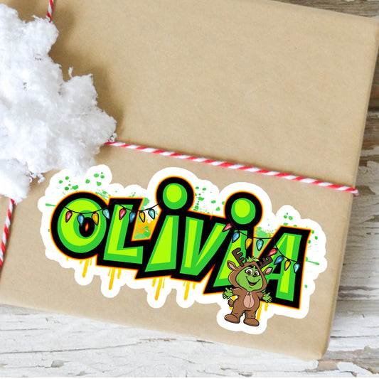 Custom Christmas Sticker - Trendy Decal Label - Cute Design - Personalized Gift - Holiday Decal - Secret Santa - Reindeer Green Mean One