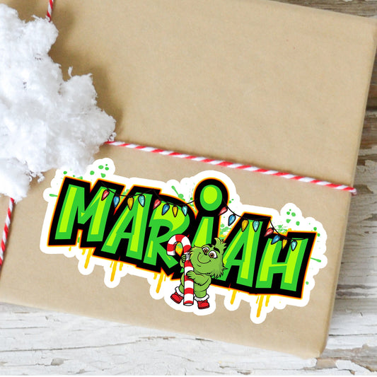 Custom Christmas Sticker - Trendy Decal Label - Cute Design - Personalized Gift - Holiday Decal - Secret Santa - Reindeer Green Mean One