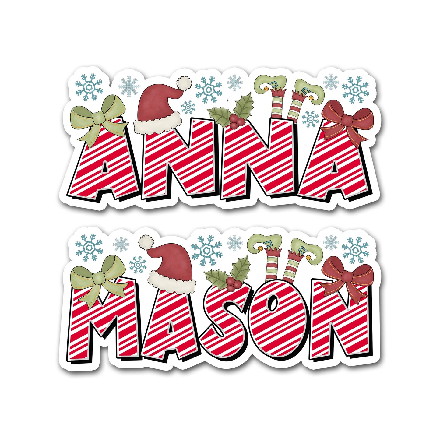 Cute Christmas Name Sticker, Custom Text  Stickers, Water Bottle Sticker, Gift Bag Tag Label, Xmas Decal, Cute Aesetitic Holiday Elf Sticker