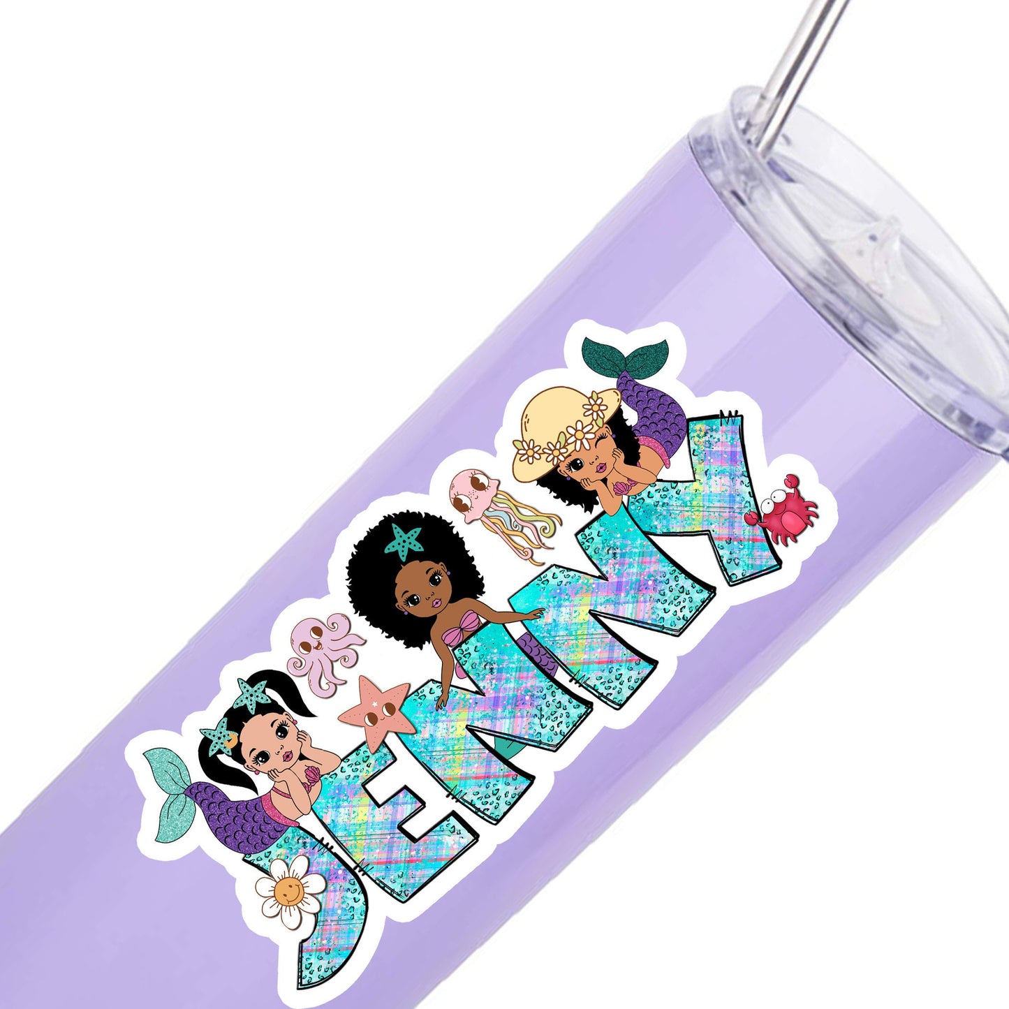 Personalized Mermaid Name Sticker - Waterproof Decal for Water Bottle, Laptop - Birthday Beach Sea Theme - Custom Girls Label