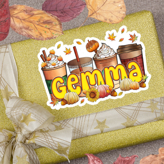 Pumpkin Spice Custom Name Sticker, Custom Text Stickers, Fall Water Bottle Label, Cute Coffee Cup Decals, Mug Name Label Cool Autumn Sticker
