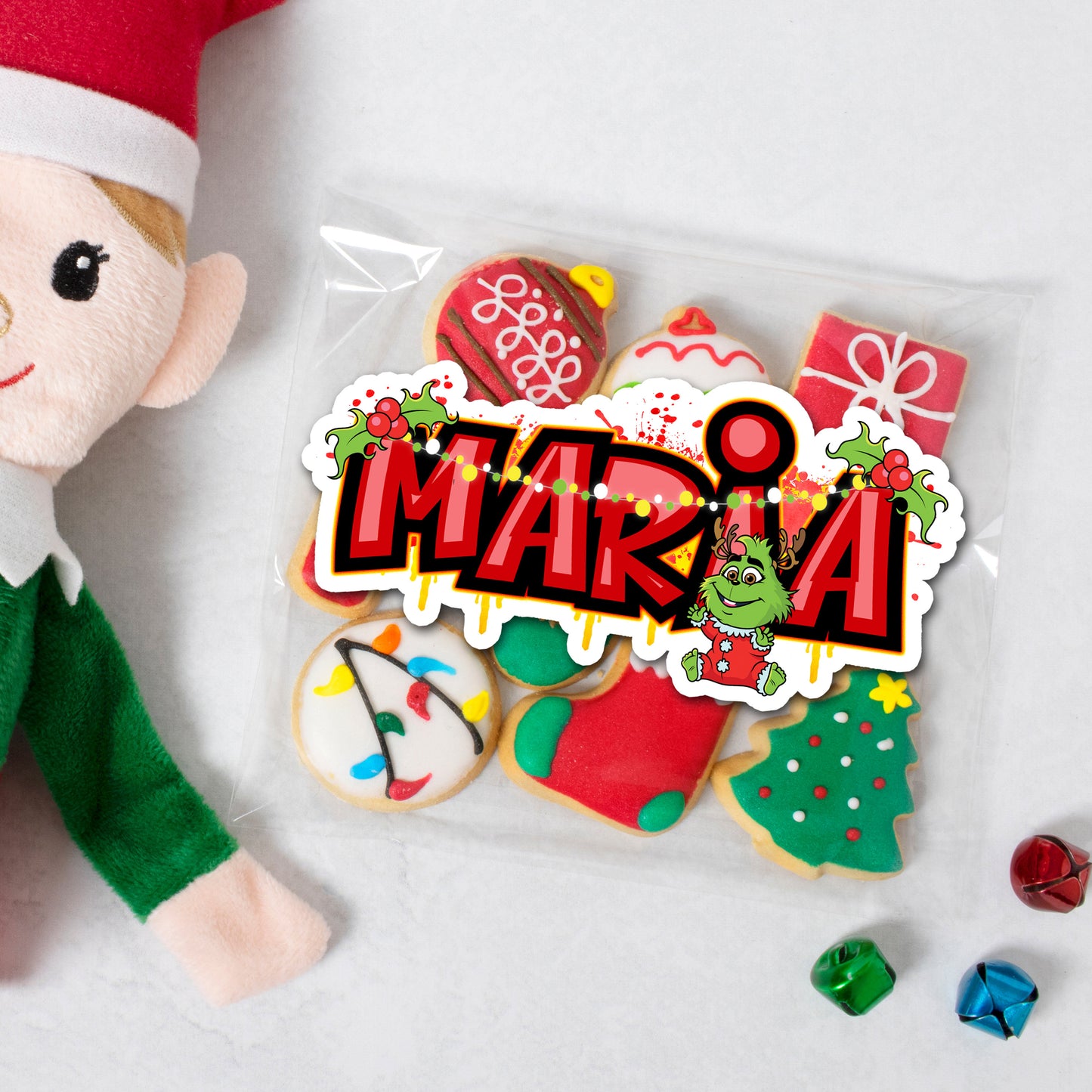 Christmas Mean One Custom Sticker - Cute Unique Design - Personalized Gift - Secret Santa - Holiday Party Labels - Trendy Decorative Decal