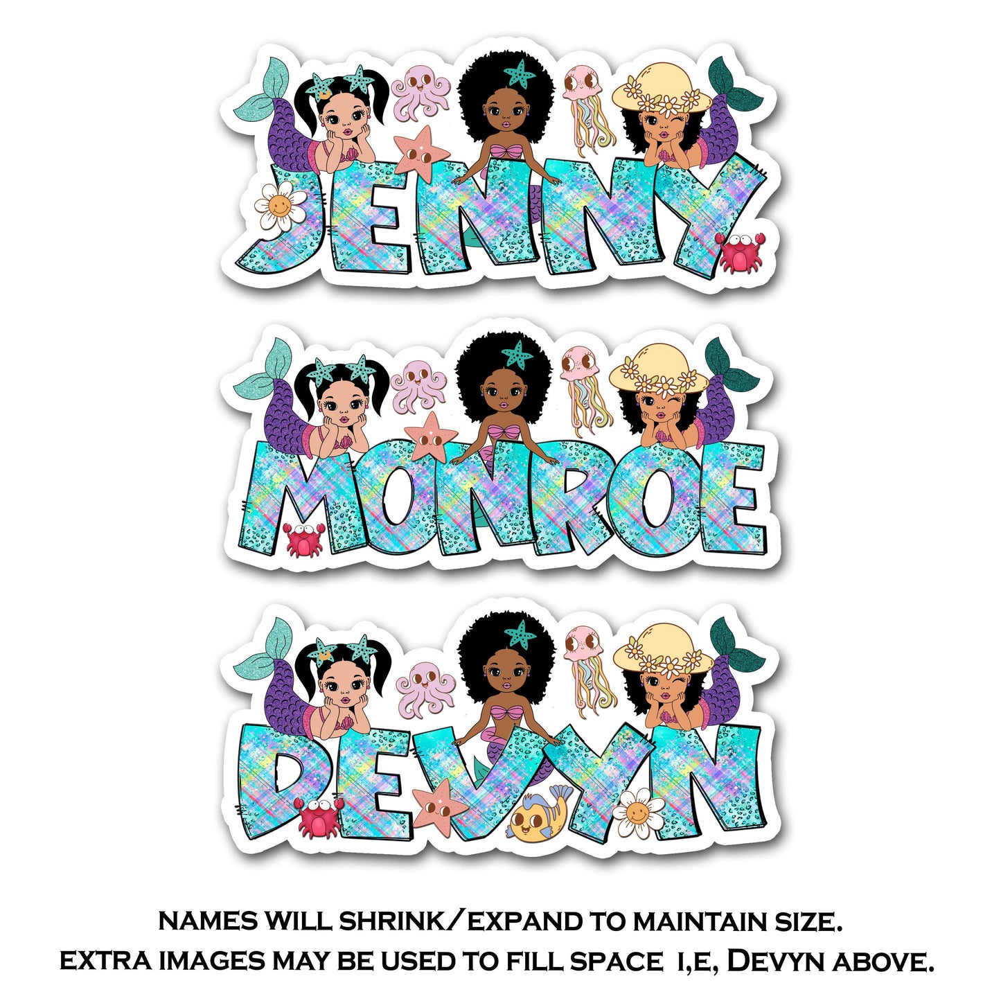 Personalized Mermaid Name Sticker - Waterproof Decal for Water Bottle, Laptop - Birthday Beach Sea Theme - Custom Girls Label