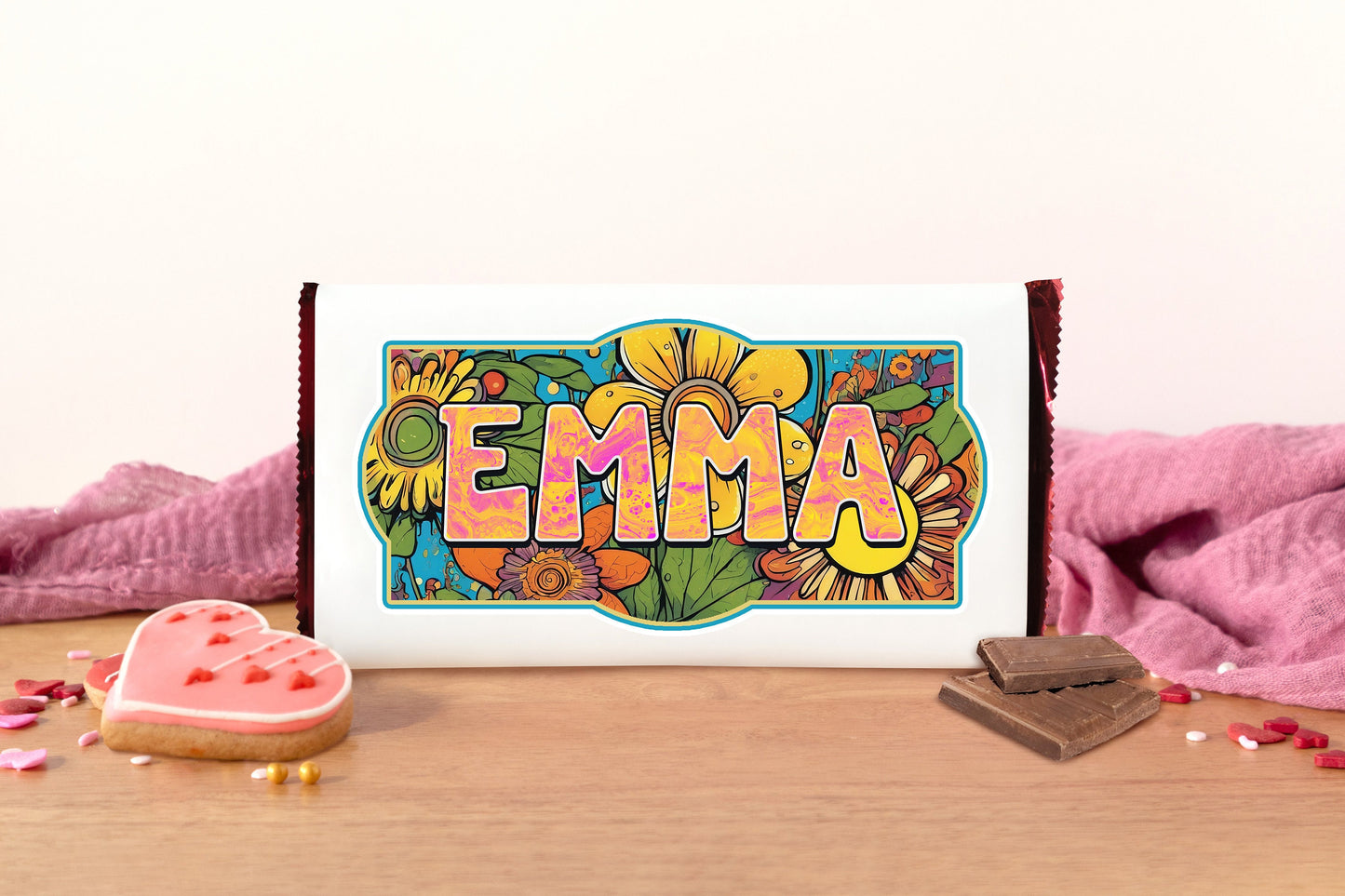 Retro Custom Water Bottle Sticker, Tumbler Decorations, Personalized Name Sticker, Waterproof Decal, Aesthetic Laptop Sticker Groovy Flowers