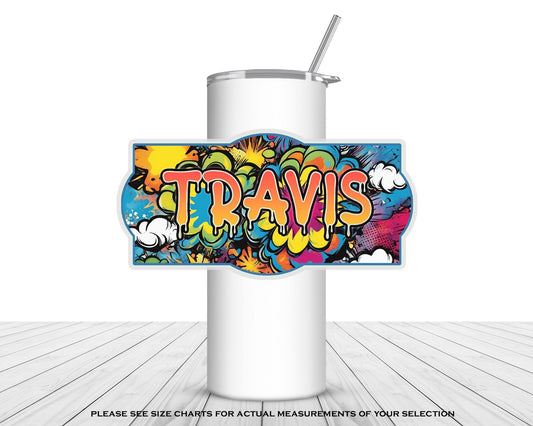 Cool Custom Water Bottle Sticker, Tumbler Decorations, Personalized Name Sticker, Waterproof Decal, Aesthetic Laptop Sticker, Comic Graffiti