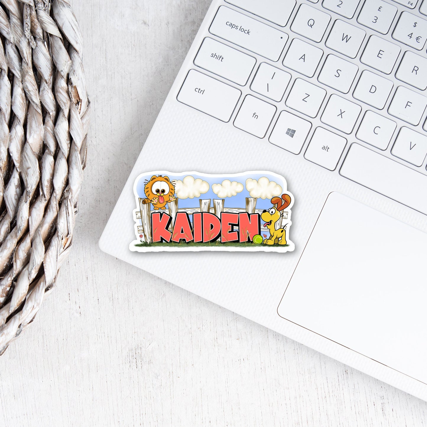 Funny Cat Custom Name Sticker, Aesthetic Sticker, Personalized Sticker, Cat Dog Duo Sticker for Kids, School Supply Label, Waterproof Decal