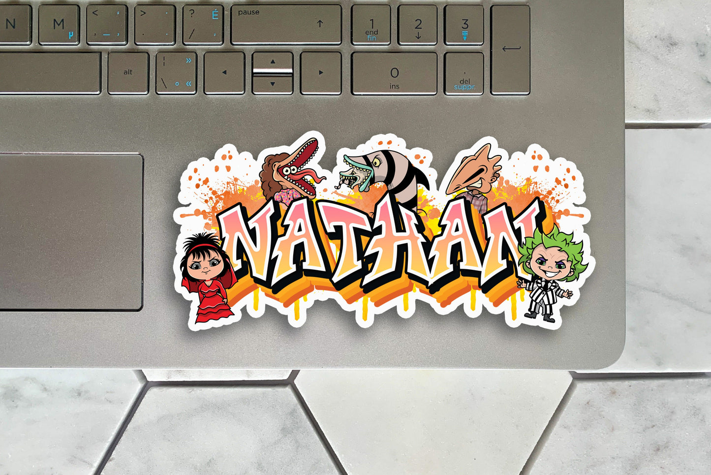 Horror Custom Name Sticker, Custom Text Sticker, Personalized Music Waterproof Sticker, Sticker for Laptop, Cool Stickers, Beetle Name Label