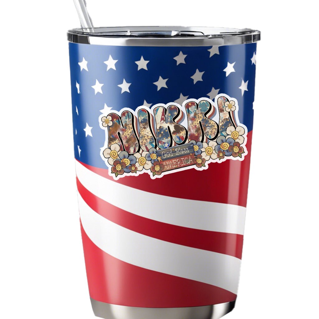 Patriotic Custom Name Sticker, July 4th Sticker, Personalized Aesthetic Waterproof Label, Sticker for Laptop, Cool Stickers, Red White Blue