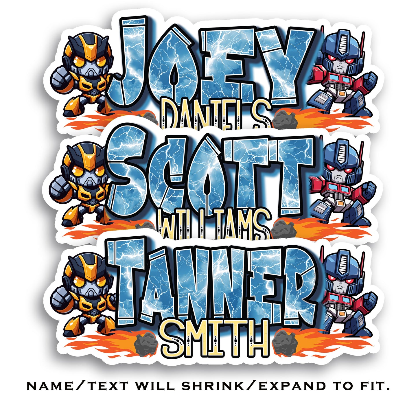 Robot Morph Custom Name Sticker, Water Bottle Sticker, Personalized Transforming Robotic Sticker for Laptop, Kids School Supply Name Label