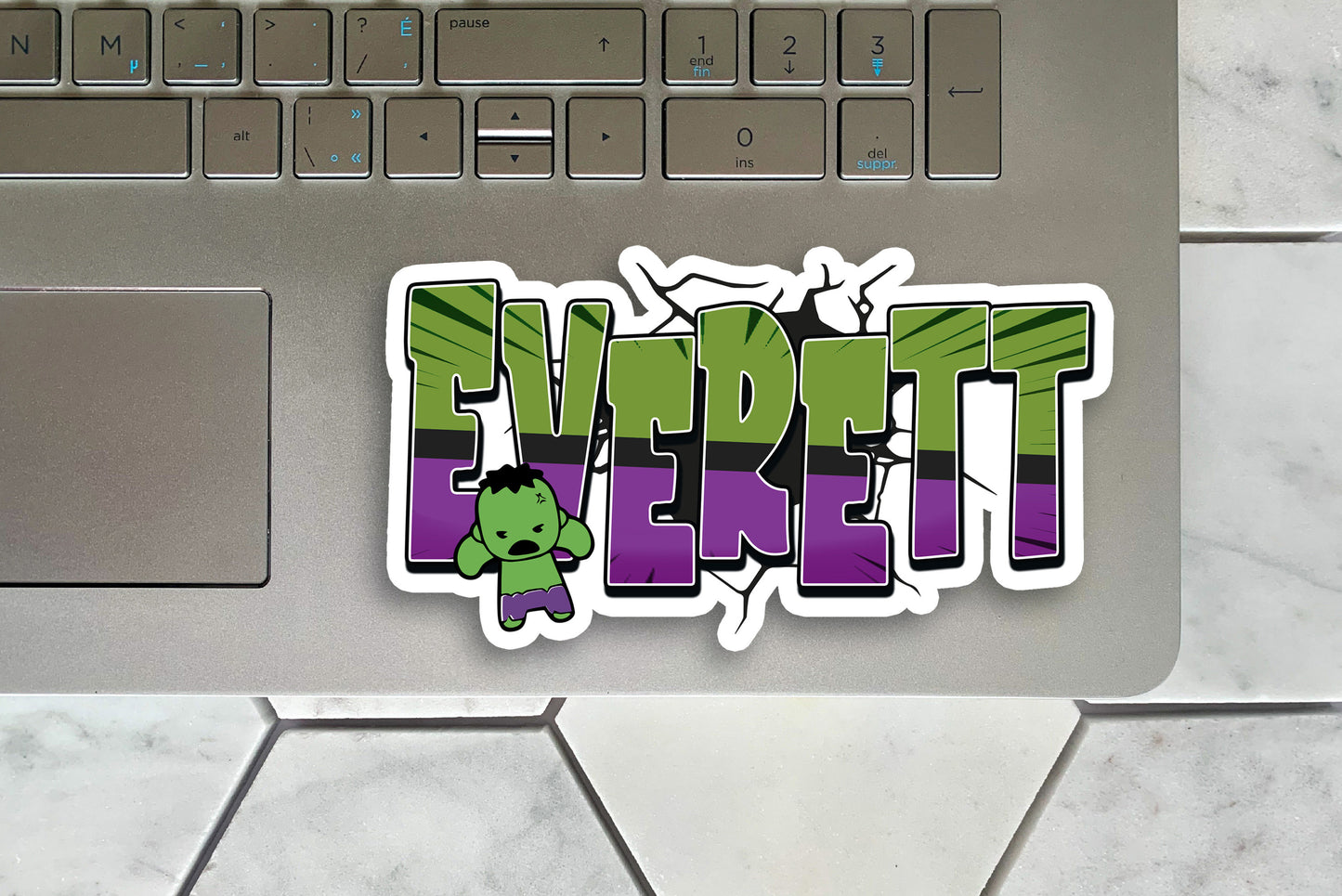 Green Smash Superhero Custom Name Sticker, Superhero Sticker, Personalized Water Bottle Decal, School Supply Labels, Cool Stickers for Kids