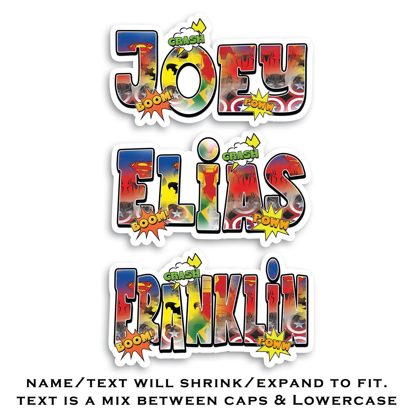 Superhero Custom Name Sticker, Friends Water Bottle Sticker, Personalized Waterproof Sticker, Birthday Party Favors, Boy Stickers for Kids