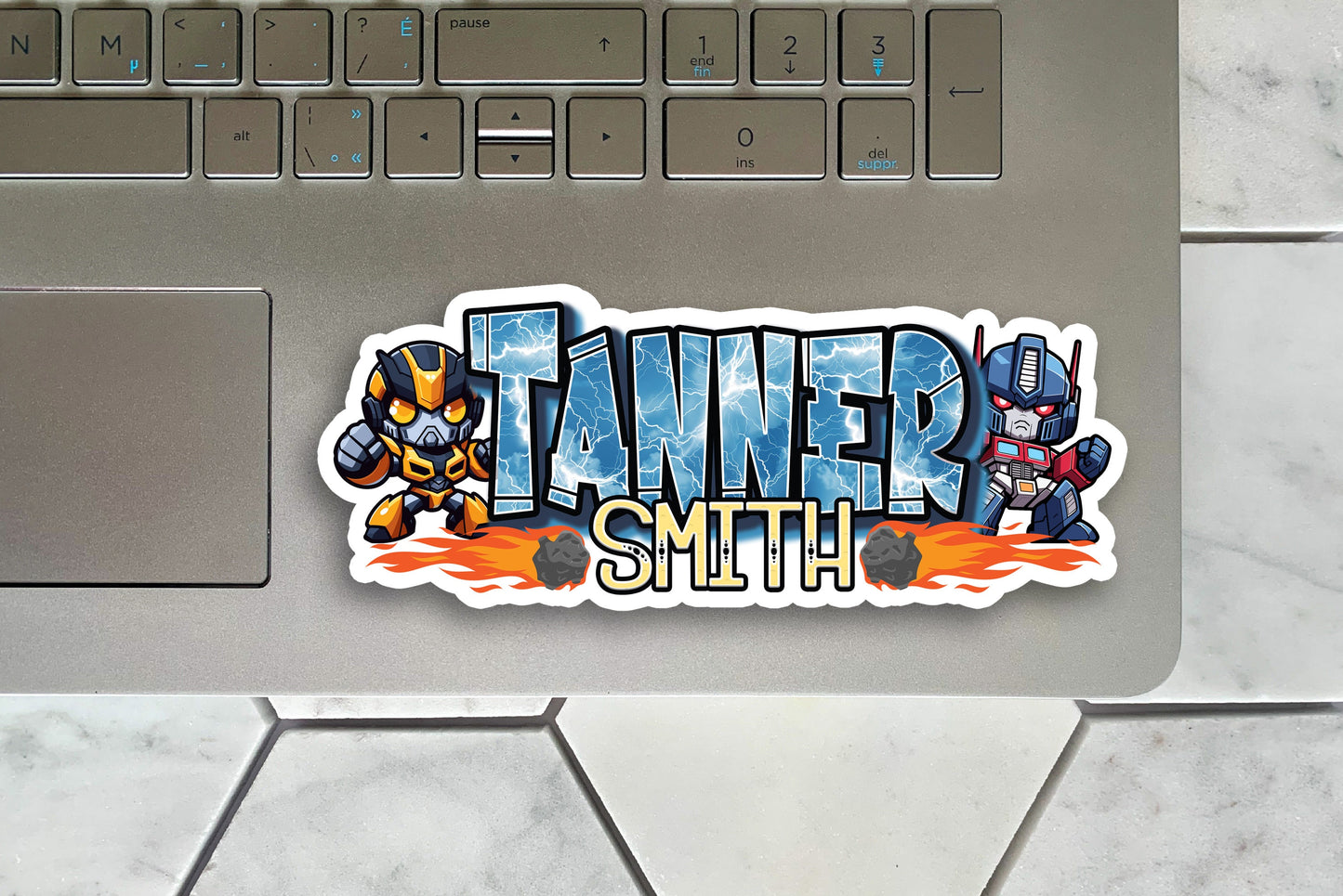 Robot Morph Custom Name Sticker, Water Bottle Sticker, Personalized Transforming Robotic Sticker for Laptop, Kids School Supply Name Label