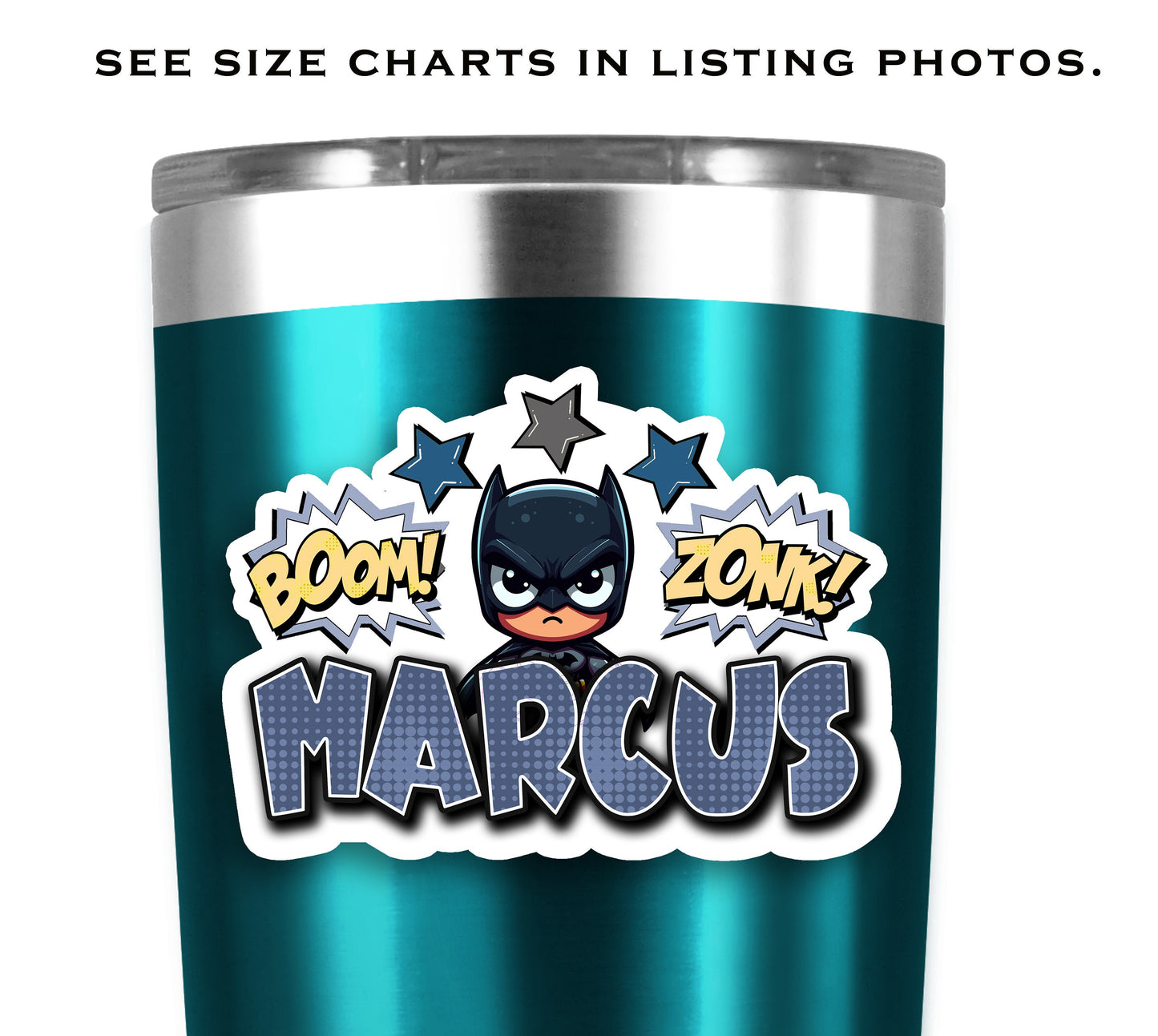 Dark Knight Custom Name Sticker, Vigilante Gotham Superhero Decal, Personalized School Supply Name Label, Birthday Party Favor Water Bottle