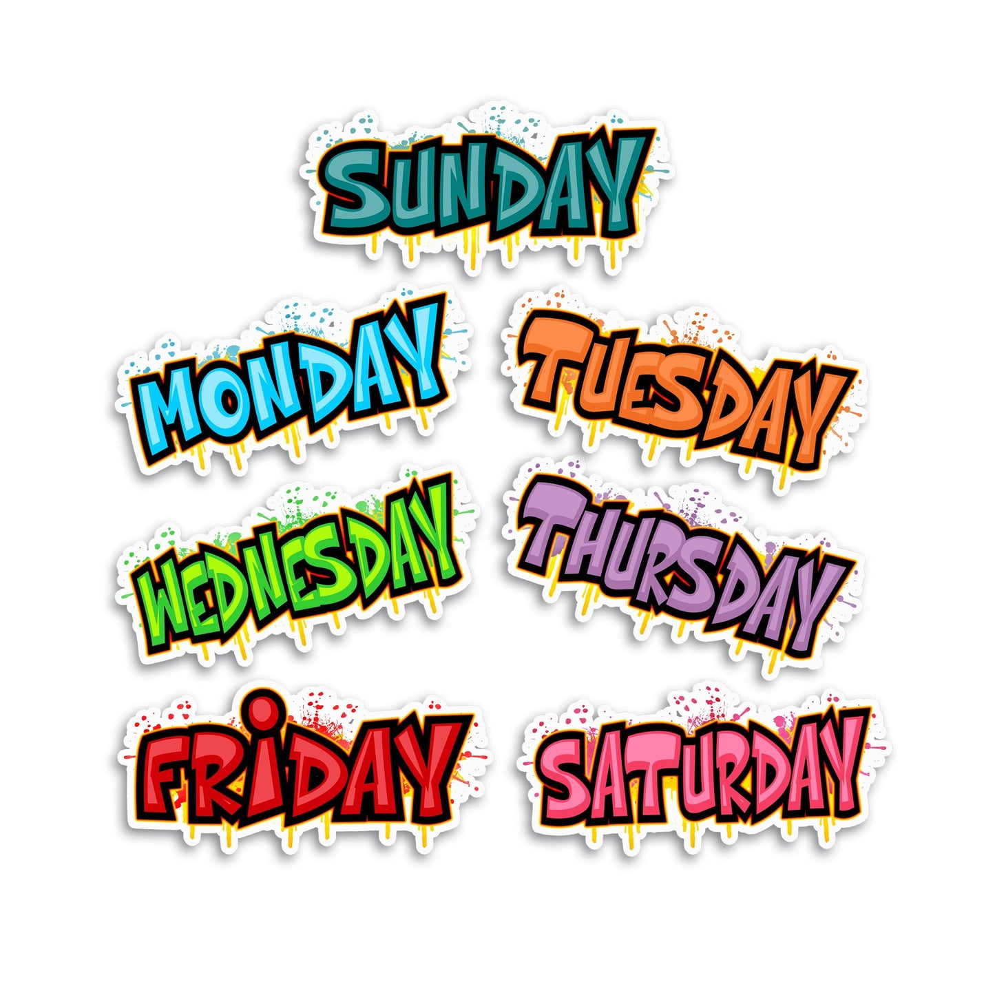 Days of The Week Sticker Labels Graffiti Style - Weekly Planner Stickers - Waterproof Vinyl Decals, Meal Prep Labels, Reminder Organization
