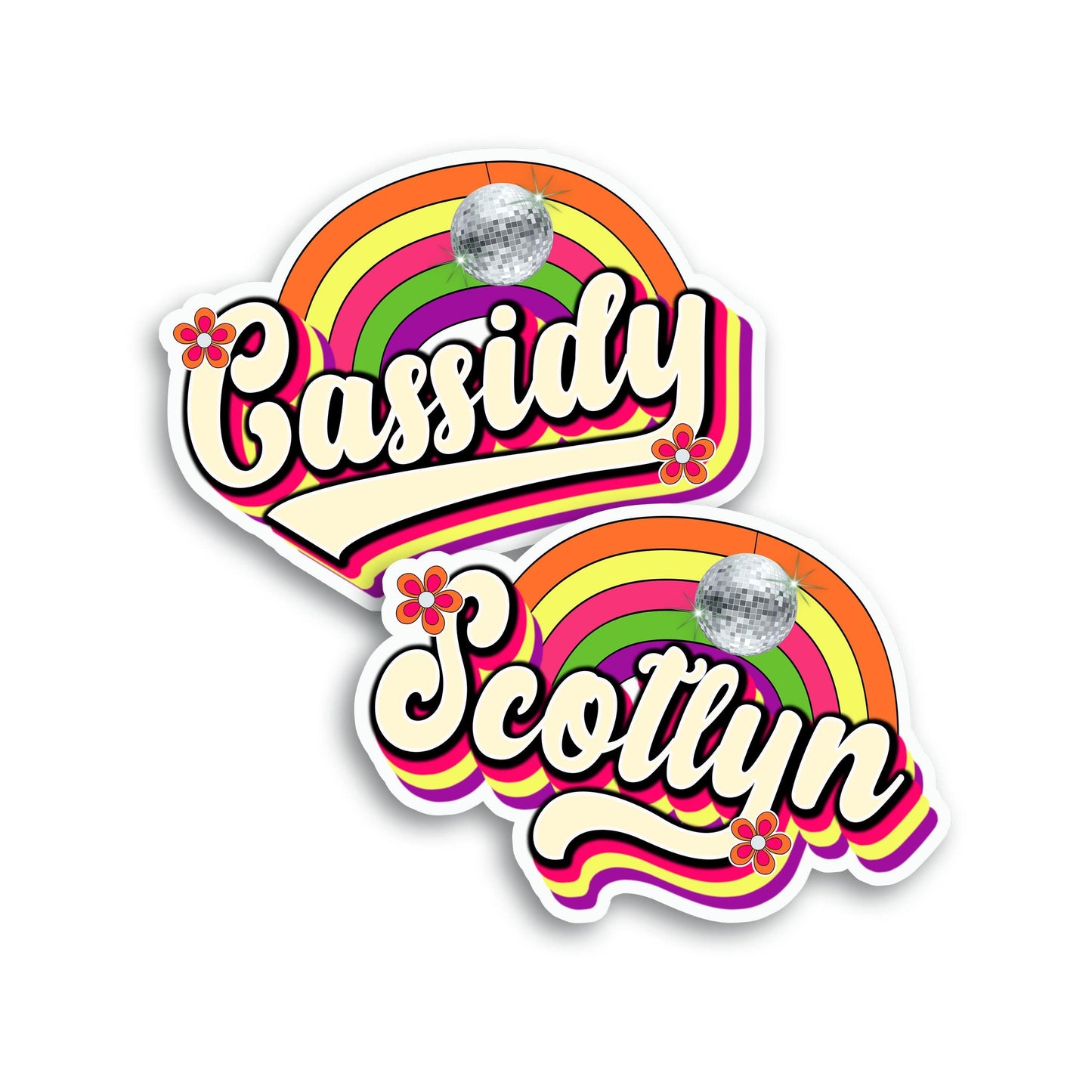Rainbow Disco Custom Name Sticker, Water Bottle Sticker, Personalized 70s Aesthetic Decal, Vintage Name Label, Vibrant Groovy Vinyl Sticker