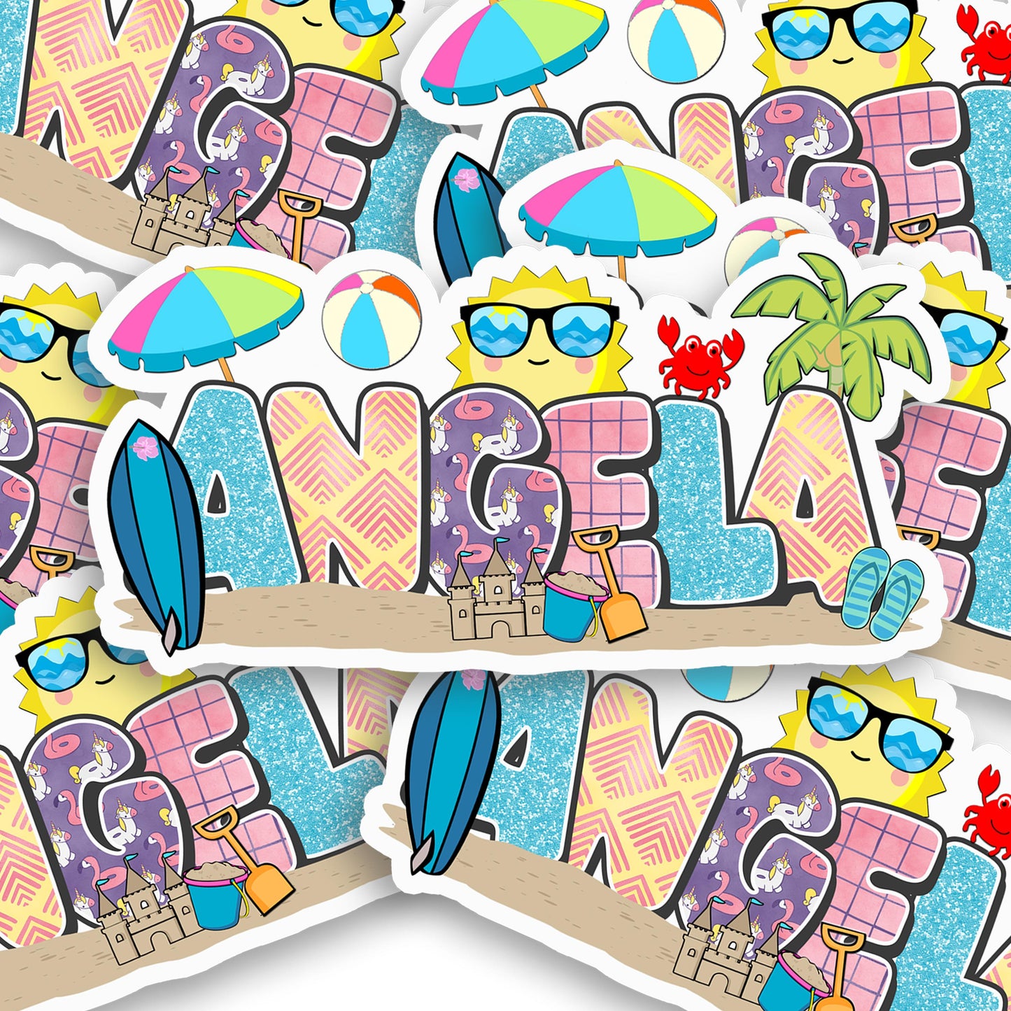 Custom Beach Day Name Sticker – Ocean Sea Life Decal, Cute Vacation Label, Waterproof Vinyl for Tumblers, Laptops, Gifts