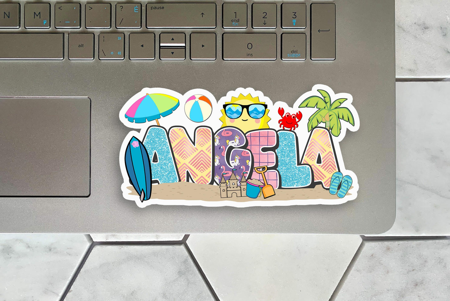 Custom Beach Day Name Sticker – Ocean Sea Life Decal, Cute Vacation Label, Waterproof Vinyl for Tumblers, Laptops, Gifts