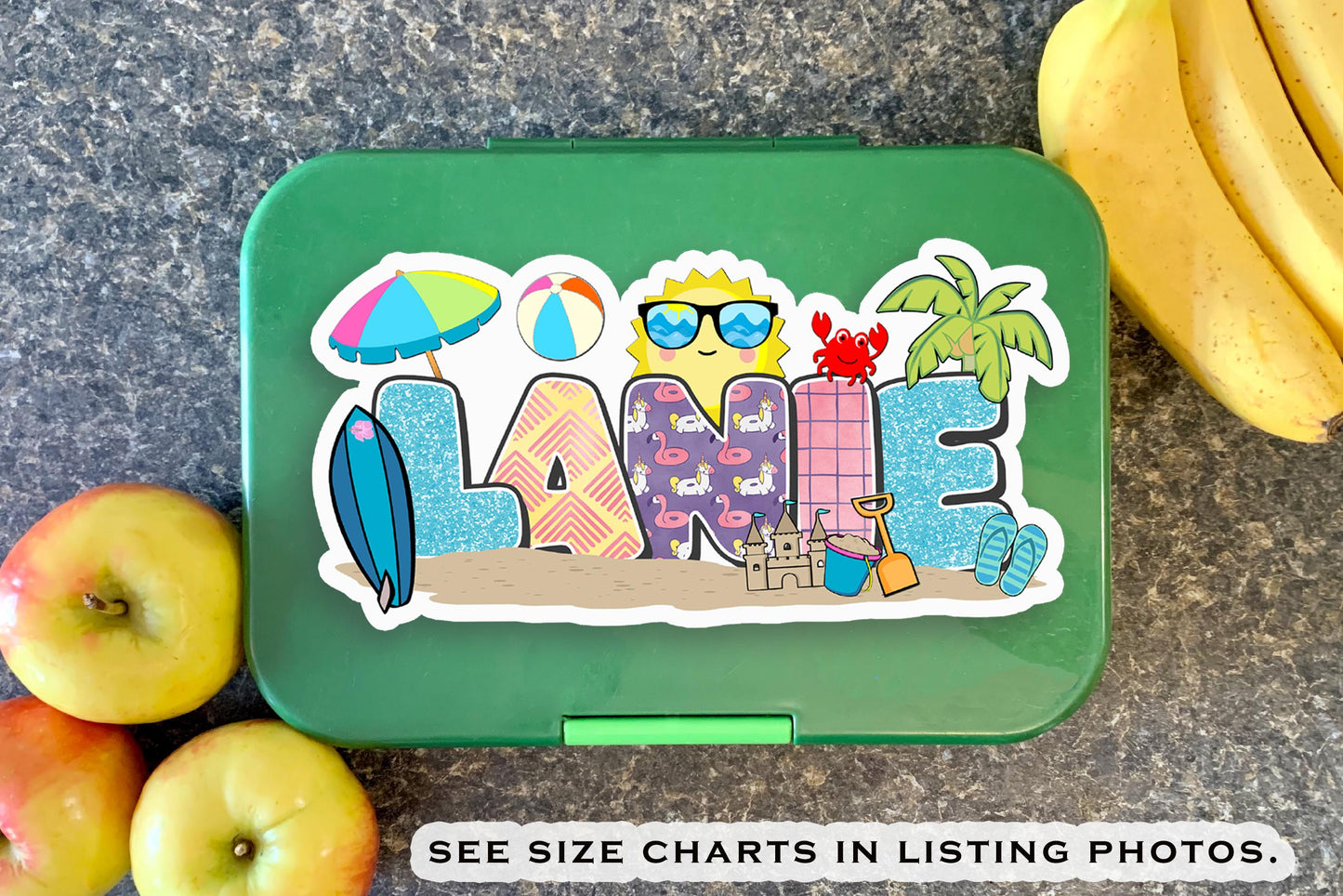 Custom Beach Day Name Sticker – Ocean Sea Life Decal, Cute Vacation Label, Waterproof Vinyl for Tumblers, Laptops, Gifts