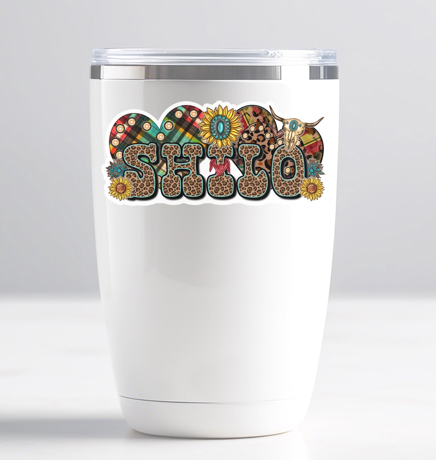 Custom Name Sticker, Vinyl Label, Waterproof Water Bottle Decal, Laptop Sticker, Western Sunflower, Cow Skull, Country Style, Cowboy Decor