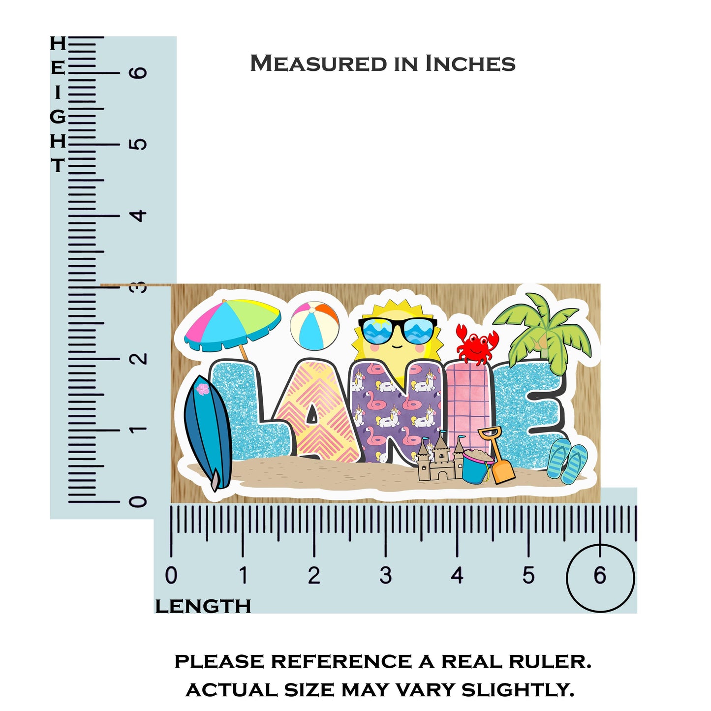 Custom Beach Day Name Sticker – Ocean Sea Life Decal, Cute Vacation Label, Waterproof Vinyl for Tumblers, Laptops, Gifts