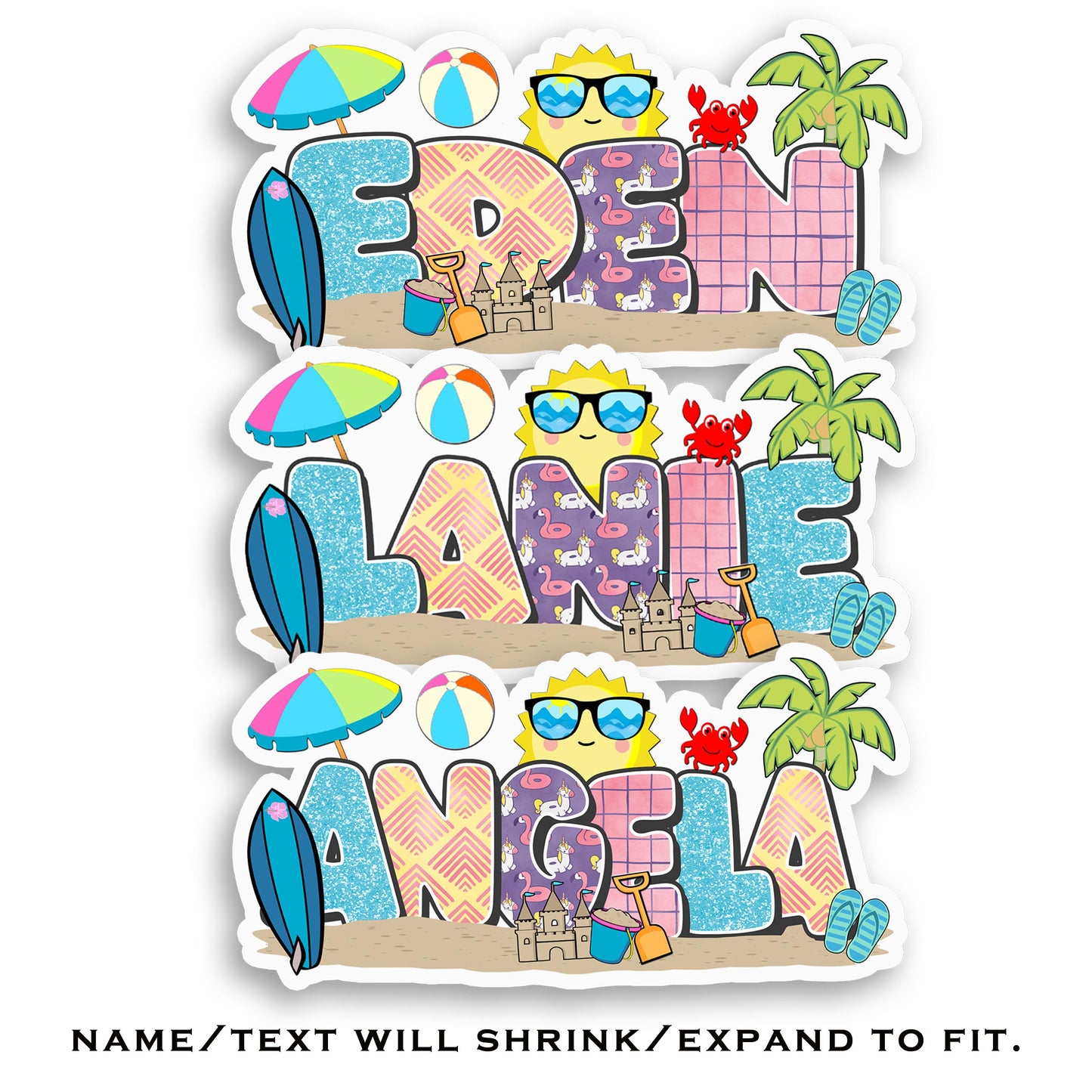 Custom Beach Day Name Sticker – Ocean Sea Life Decal, Cute Vacation Label, Waterproof Vinyl for Tumblers, Laptops, Gifts