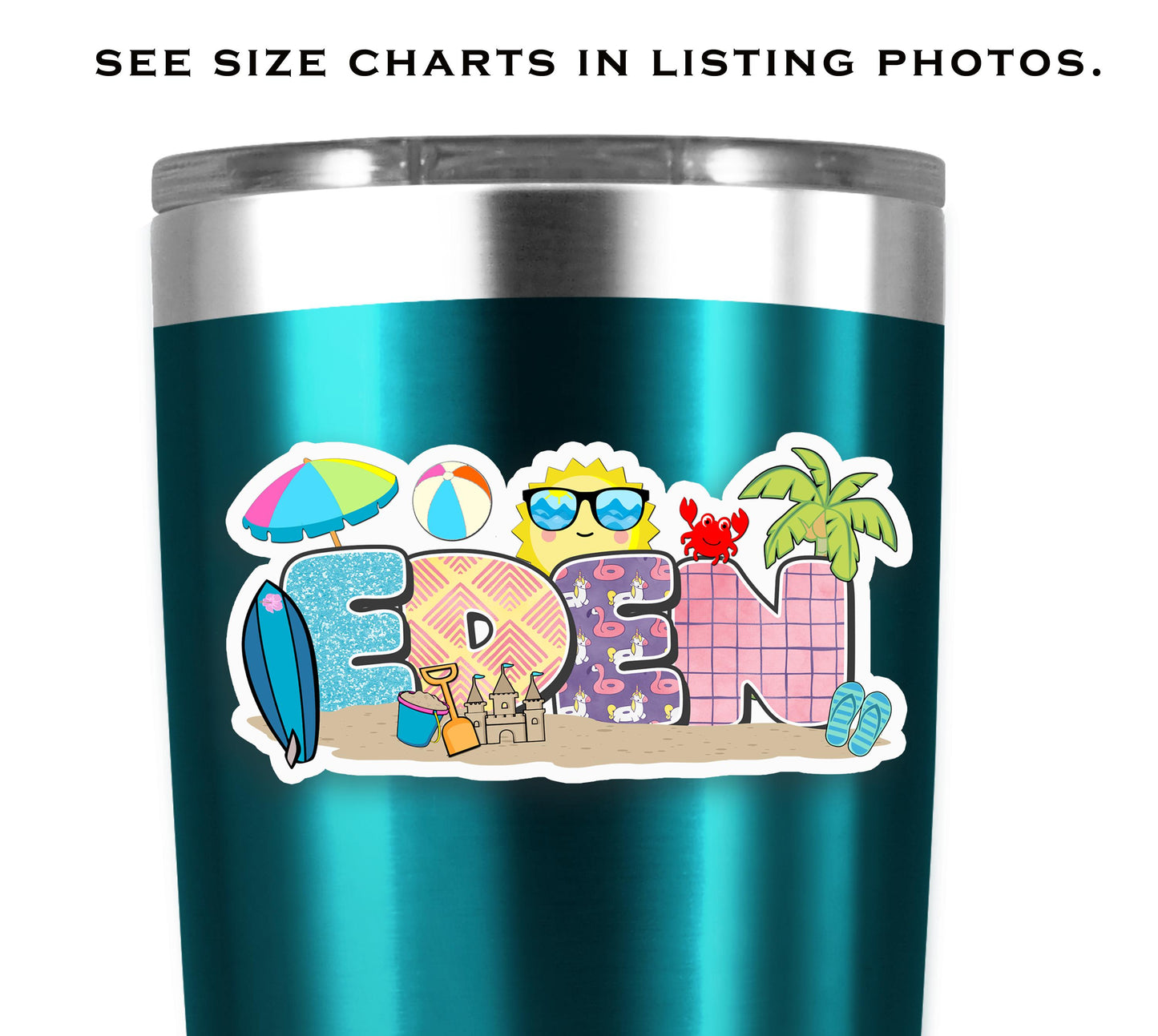 Custom Beach Day Name Sticker – Ocean Sea Life Decal, Cute Vacation Label, Waterproof Vinyl for Tumblers, Laptops, Gifts