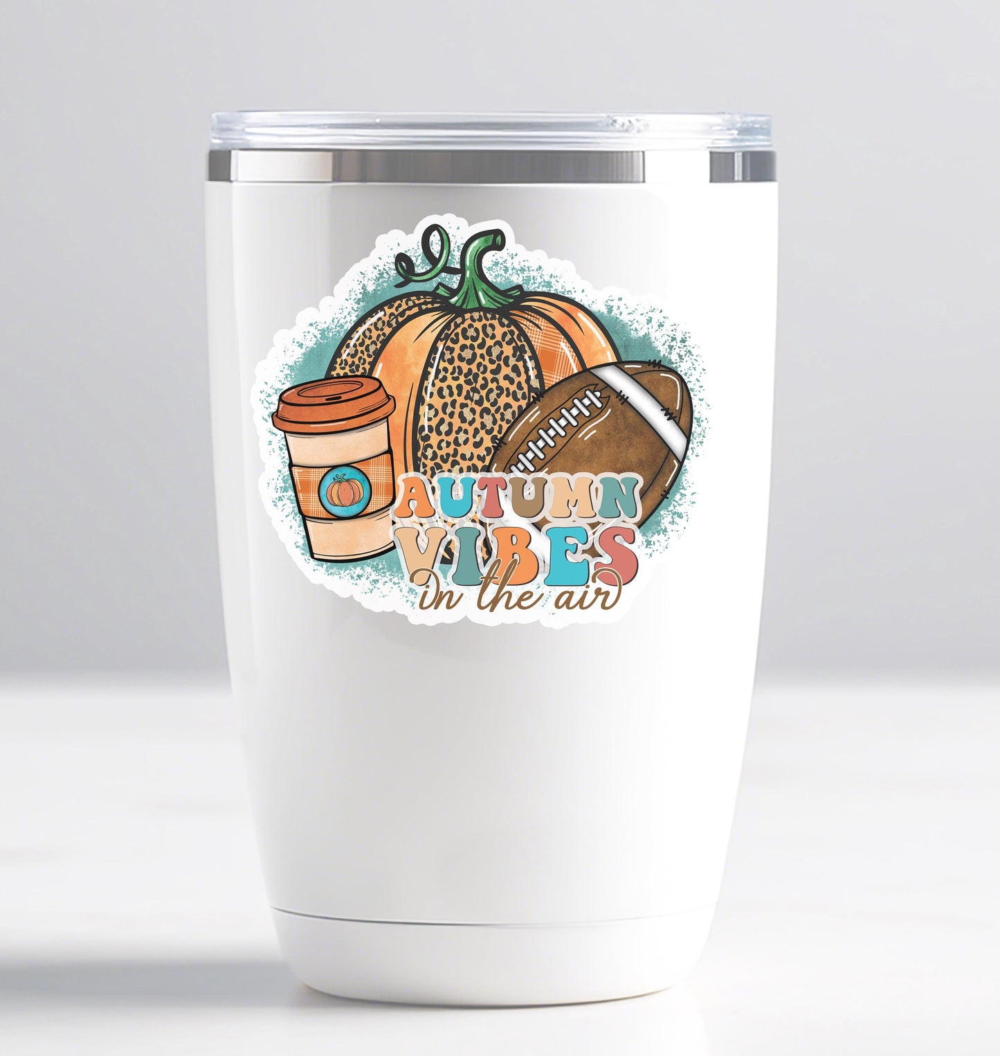 Autumn Vibes Sticker, Fall Aesthetic Decal, Waterproof Vinyl Label, Laptop Decor, Pumpkin Coffee Football Design, Cute Party Favor Treat Bag