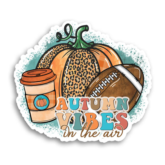 Autumn Vibes Sticker, Fall Aesthetic Decal, Waterproof Vinyl Label, Laptop Decor, Pumpkin Coffee Football Design, Cute Party Favor Treat Bag