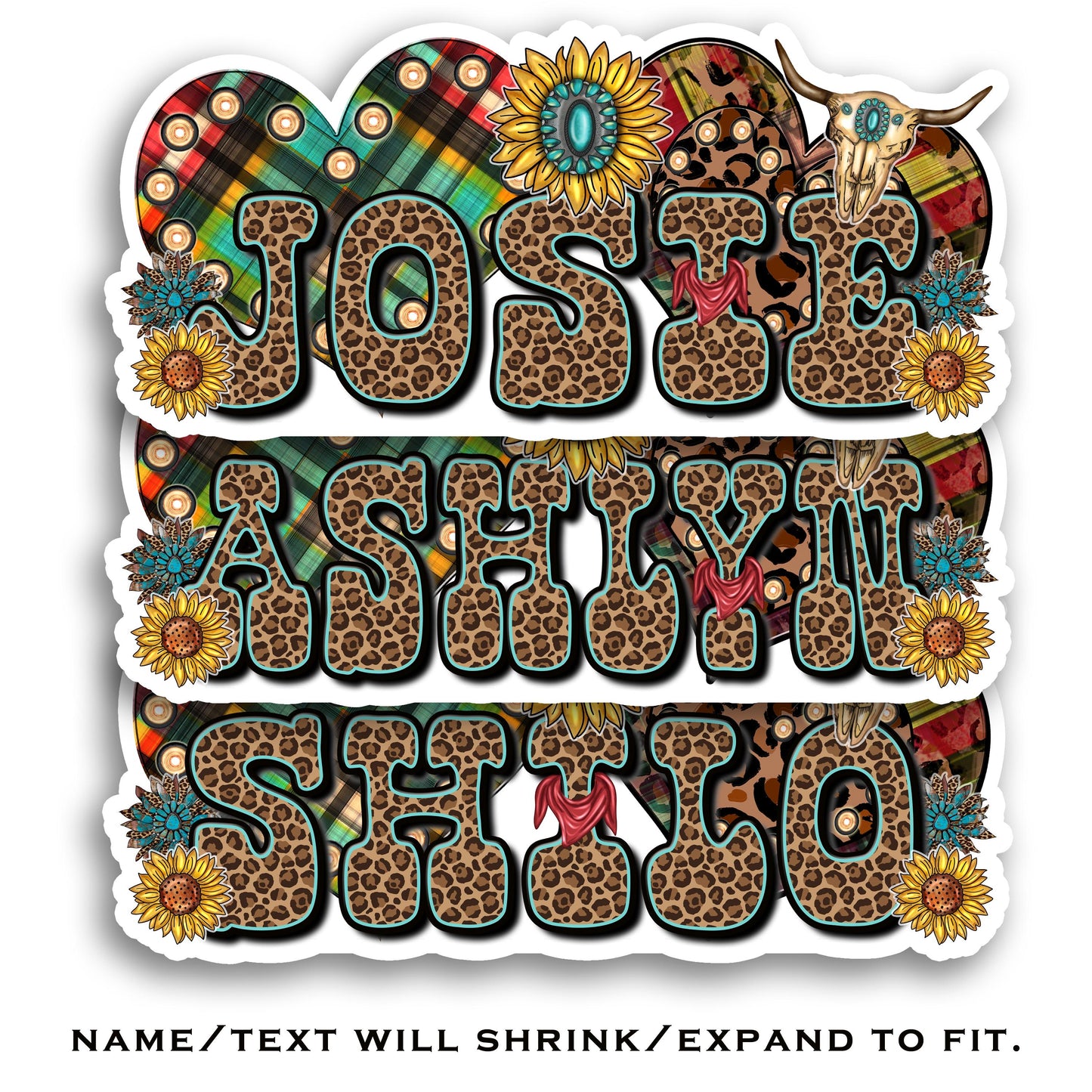 Custom Name Sticker, Vinyl Label, Waterproof Water Bottle Decal, Laptop Sticker, Western Sunflower, Cow Skull, Country Style, Cowboy Decor