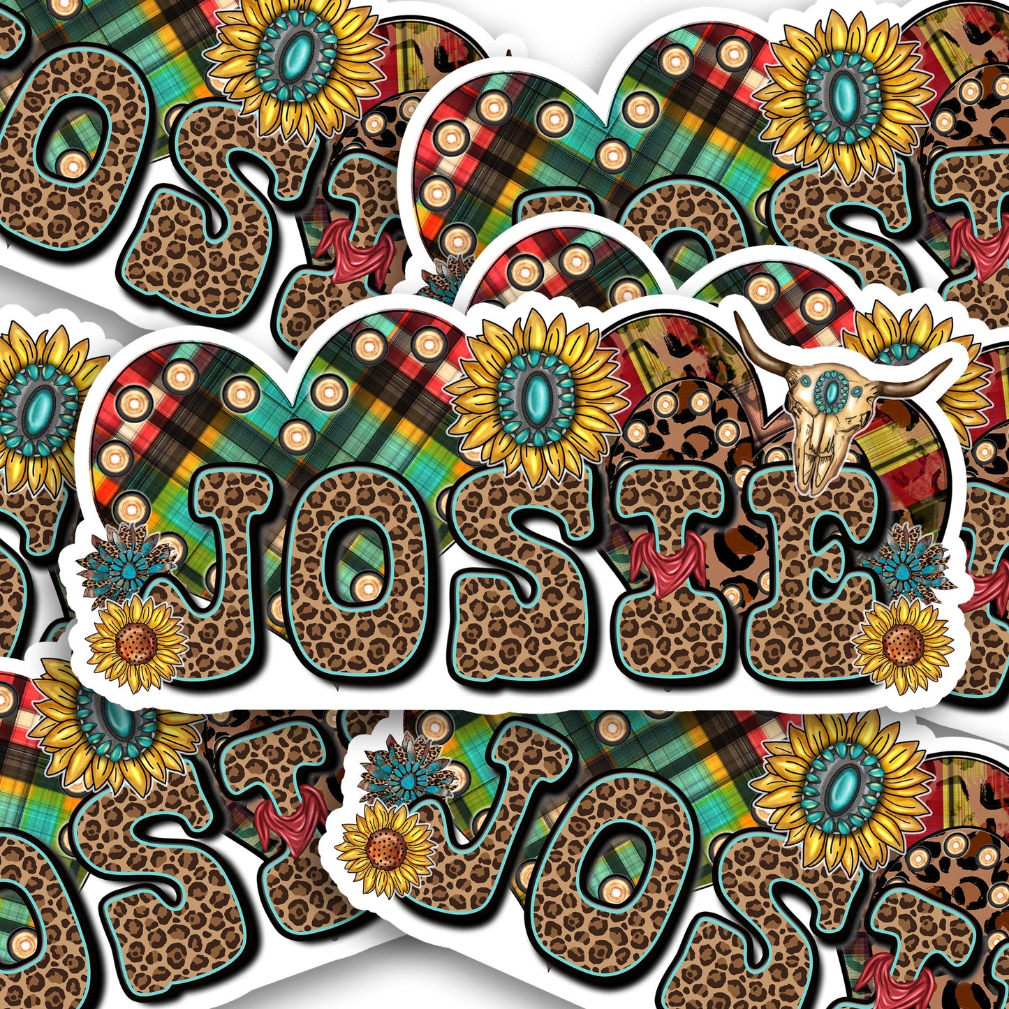Custom Name Sticker, Vinyl Label, Waterproof Water Bottle Decal, Laptop Sticker, Western Sunflower, Cow Skull, Country Style, Cowboy Decor
