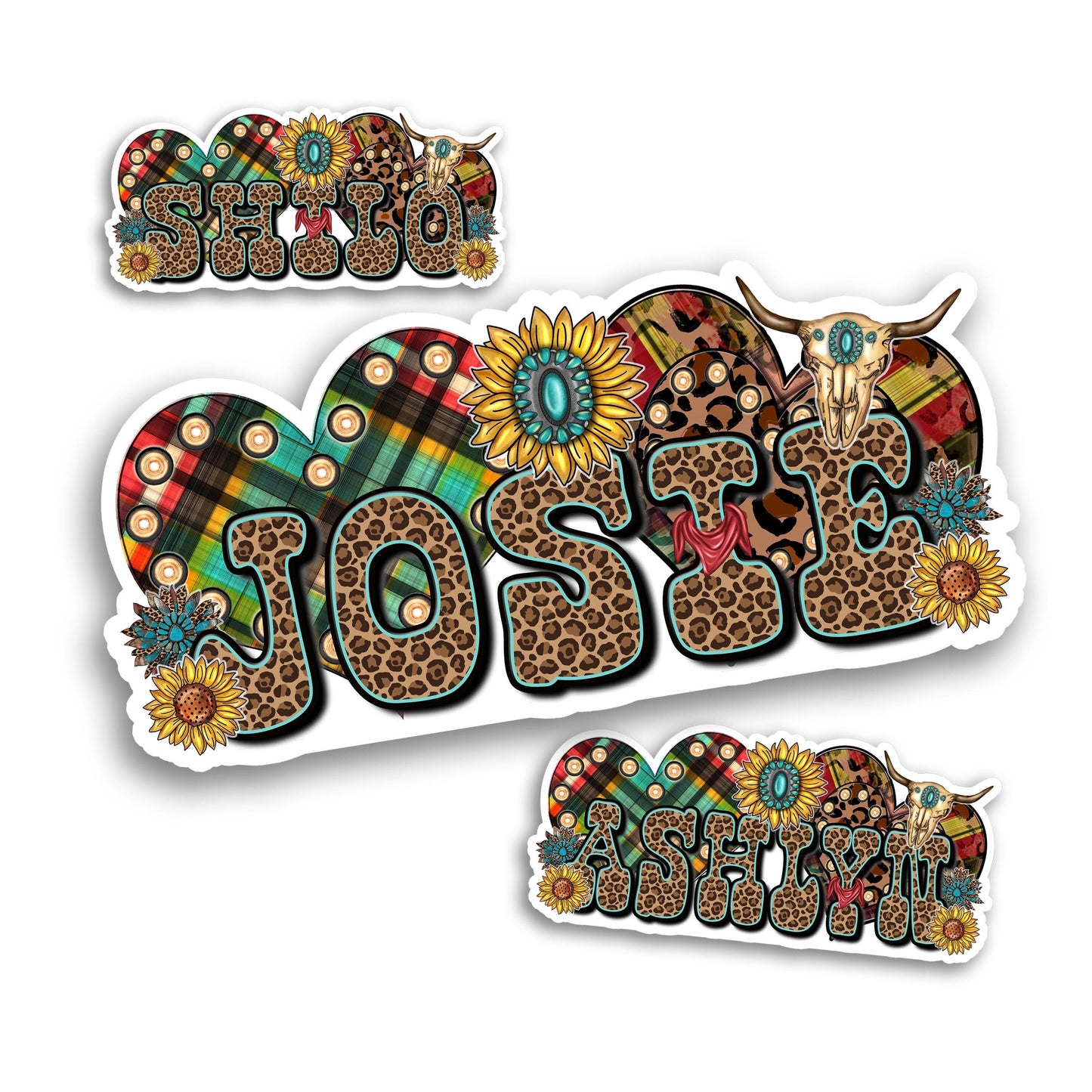 Custom Name Sticker, Vinyl Label, Waterproof Water Bottle Decal, Laptop Sticker, Western Sunflower, Cow Skull, Country Style, Cowboy Decor