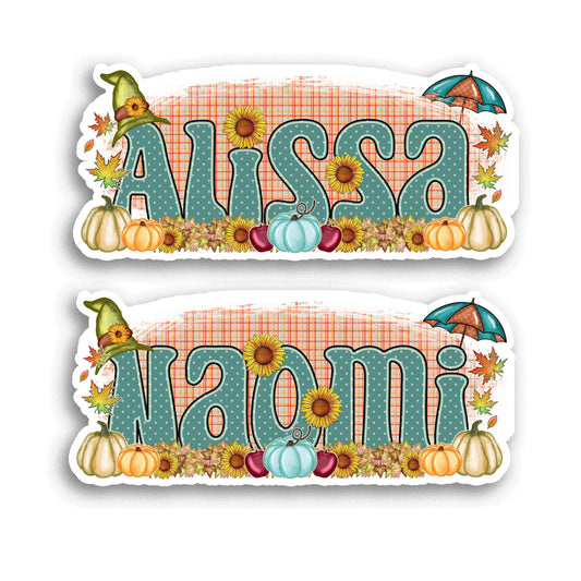 Custom Fall Name Sticker, Waterproof Vinyl Decal, Water Bottle Sticker, Aesthetic Laptop Decoration, Fall Autumn Leaves Sunflower, Gift Idea