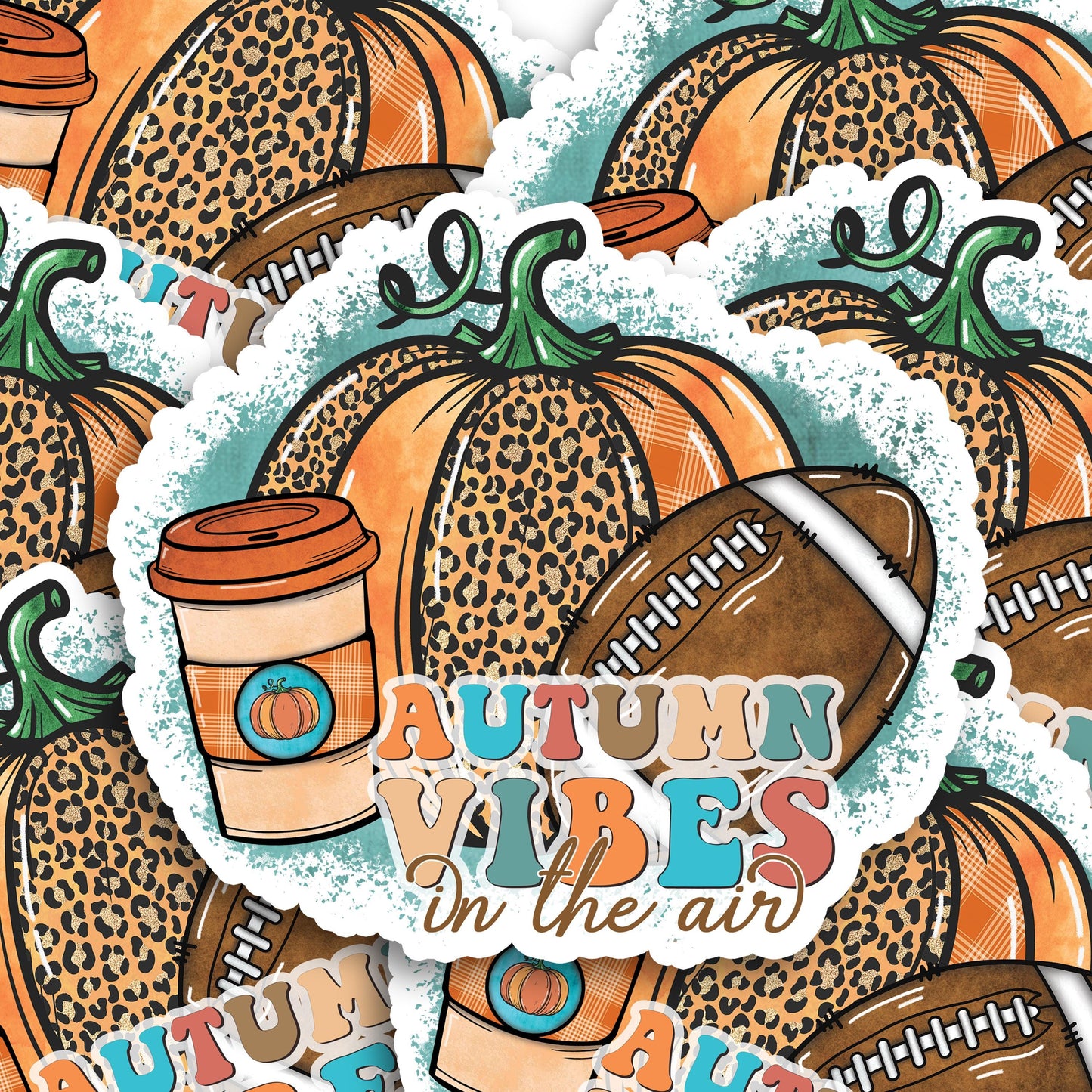 Autumn Vibes Sticker, Fall Aesthetic Decal, Waterproof Vinyl Label, Laptop Decor, Pumpkin Coffee Football Design, Cute Party Favor Treat Bag