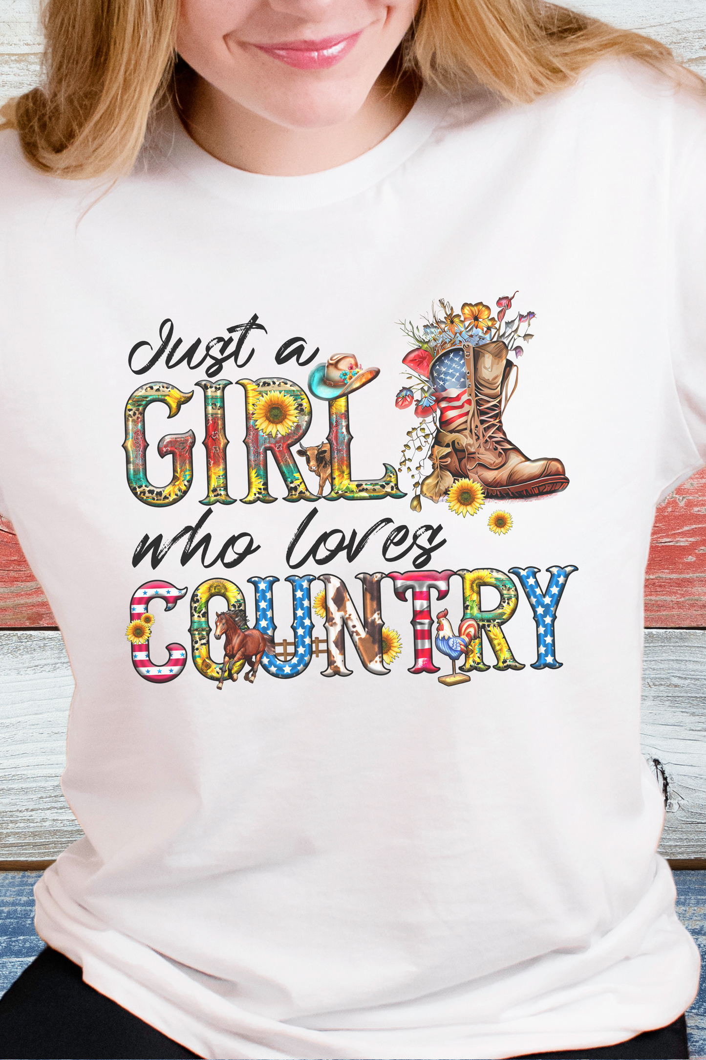 Patriotic 'Just a Girl Who Loves Her Country' Shirt – Country Style Graphic Tee
